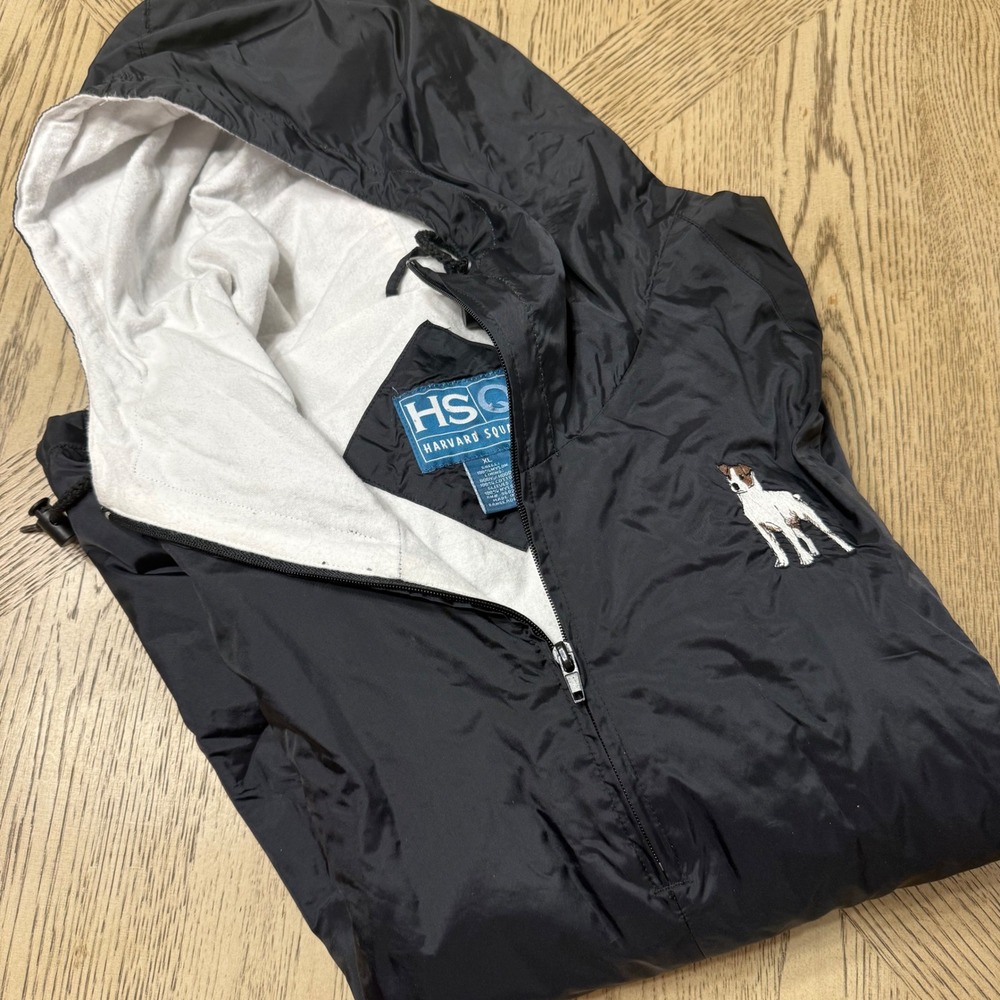 VTG HSQ Harvard Square Size XL Black Dog Embroidered‎ Anorak Windbreaker Jacket